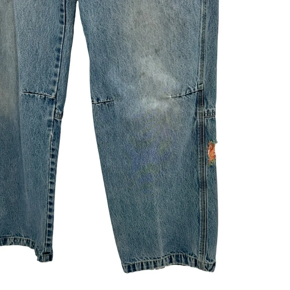 Vintage Bugle Boy Jeans Baggy Loose Fit Distressed Patched Blue Black Denim | 34